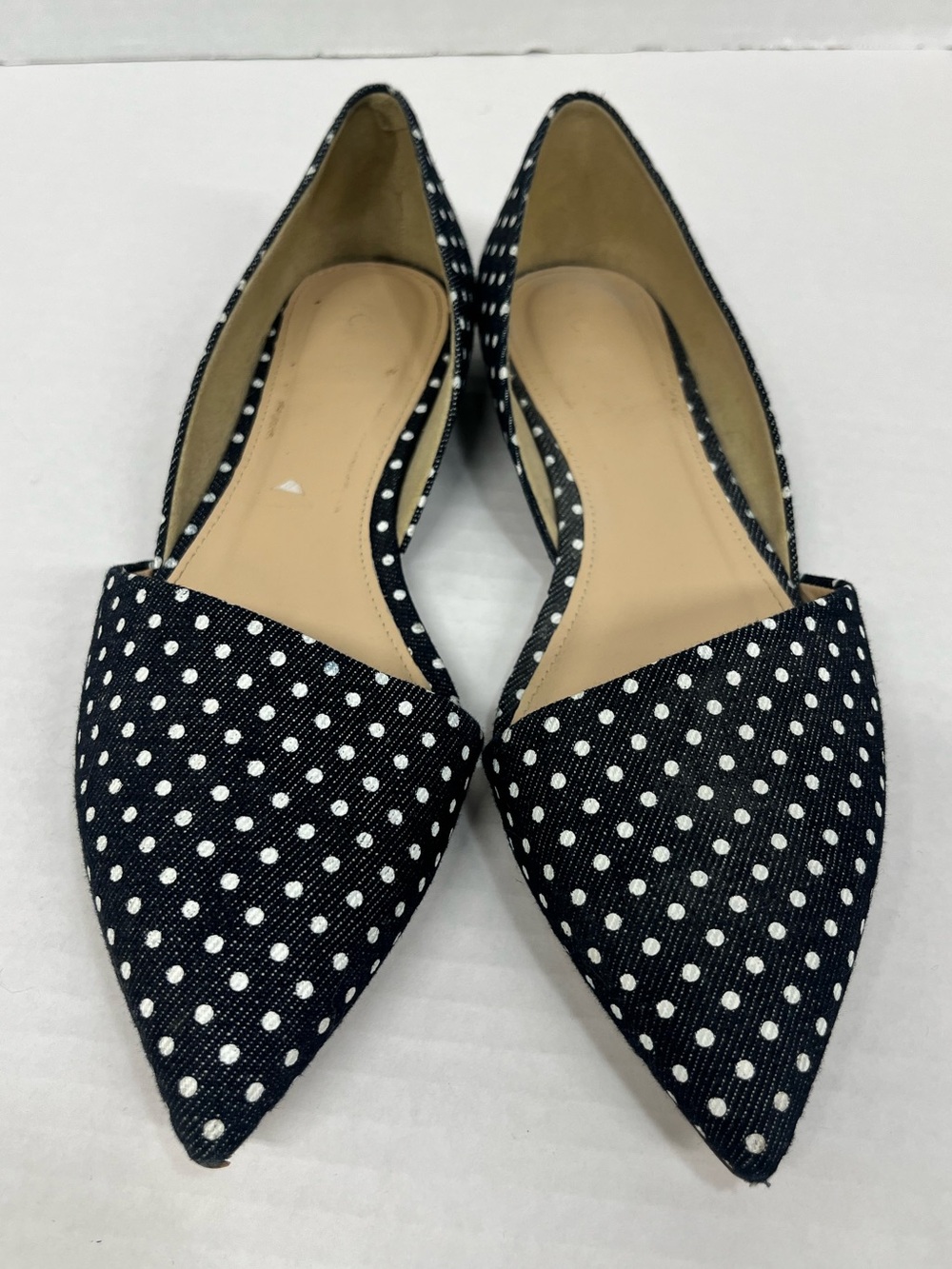 J Crew D’orsay Sloan flats in polka dot blue and white denim size 9 - Picture 2 of 6